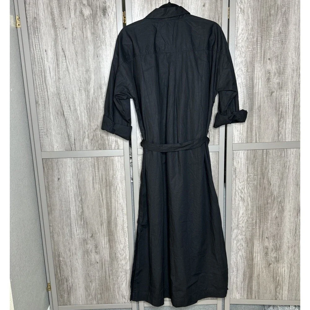 LOFT Maxi Dress Women Size 12 Cotton Roll Up Sleeve Side Slits Black Color NWT